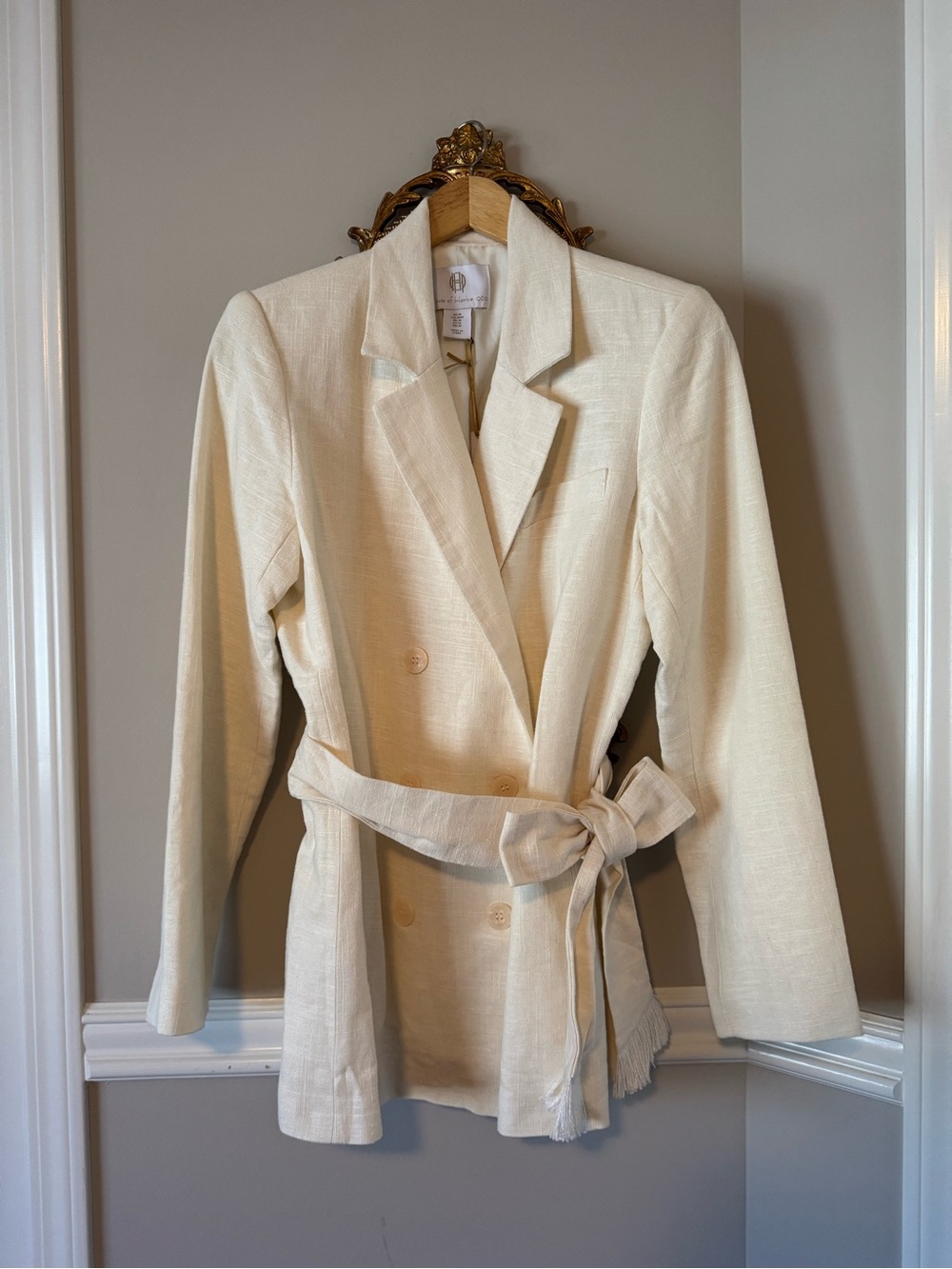 House of Harlow 1960 Cream Double-Breasted Belted Blazer